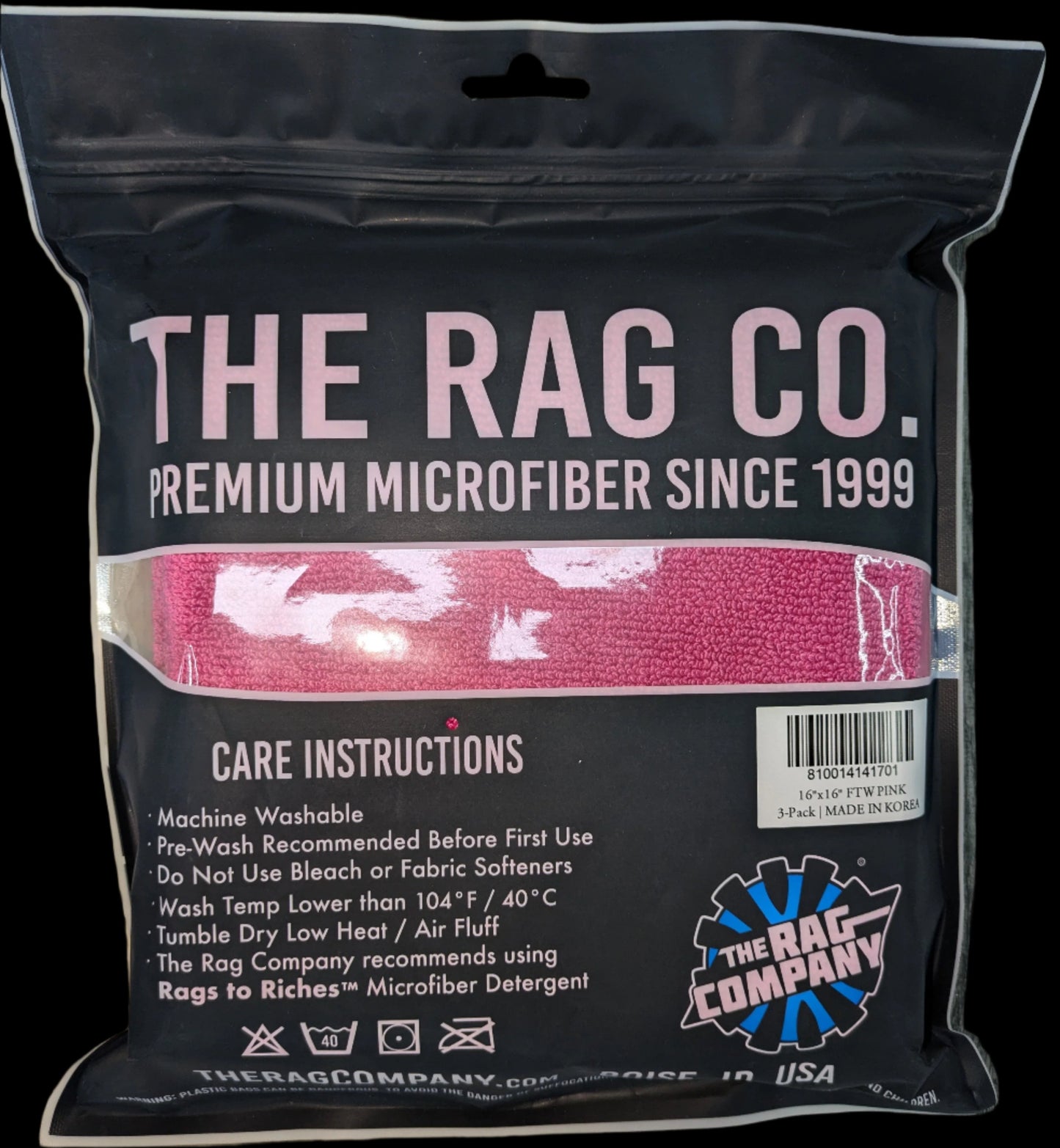 The Rag Co Towels 16x16 FTW Pink 3 Pack
